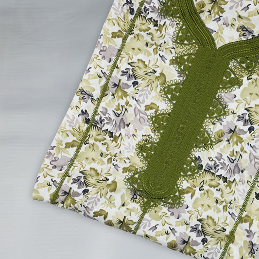 Floral Emirati Mukhawar – Cream & Olive Green