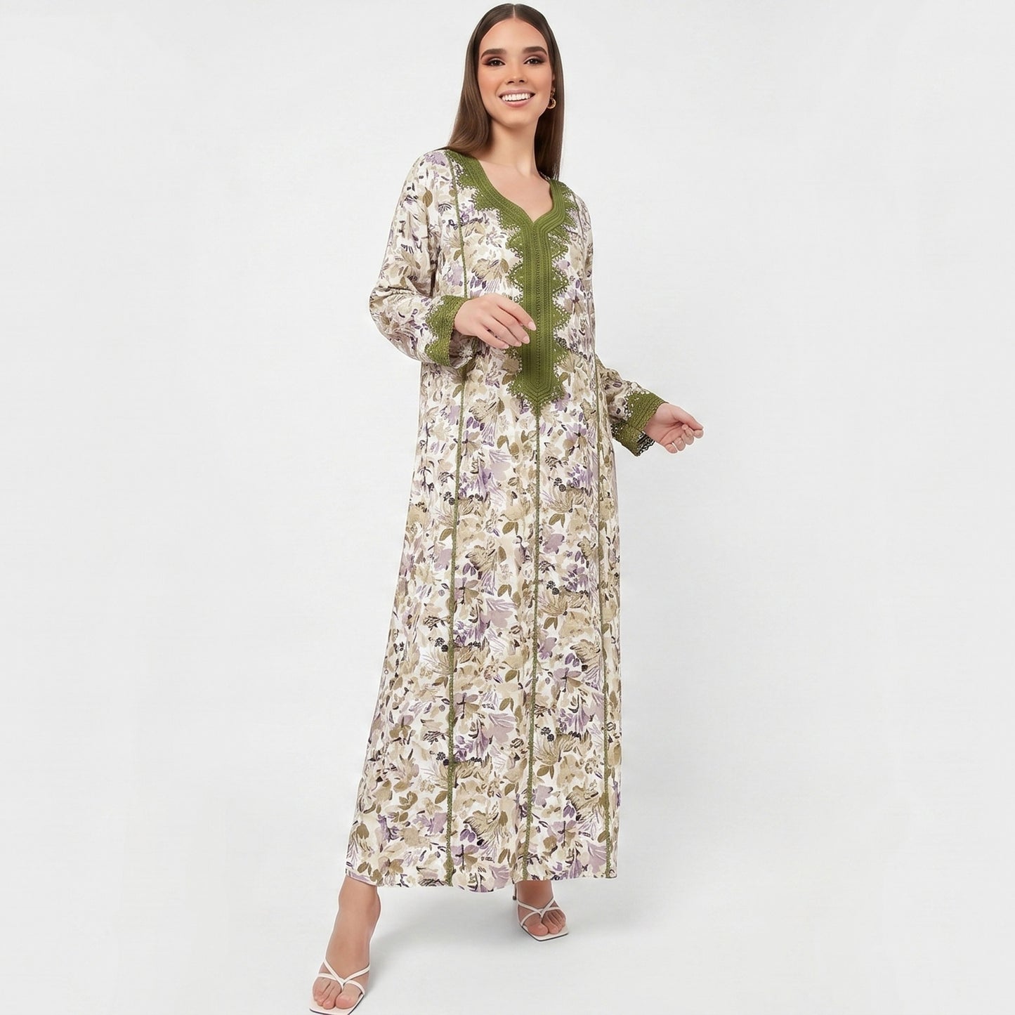 Floral Emirati Mukhawar – Cream & Olive Green