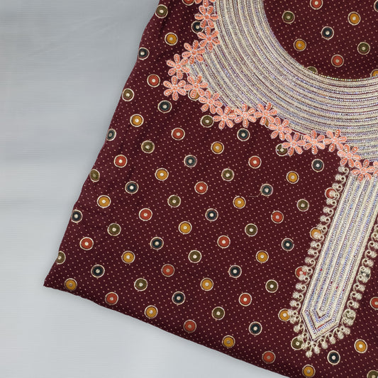 Emirati Mukhawar – Red with Multicolor Print & Pink Embroidery