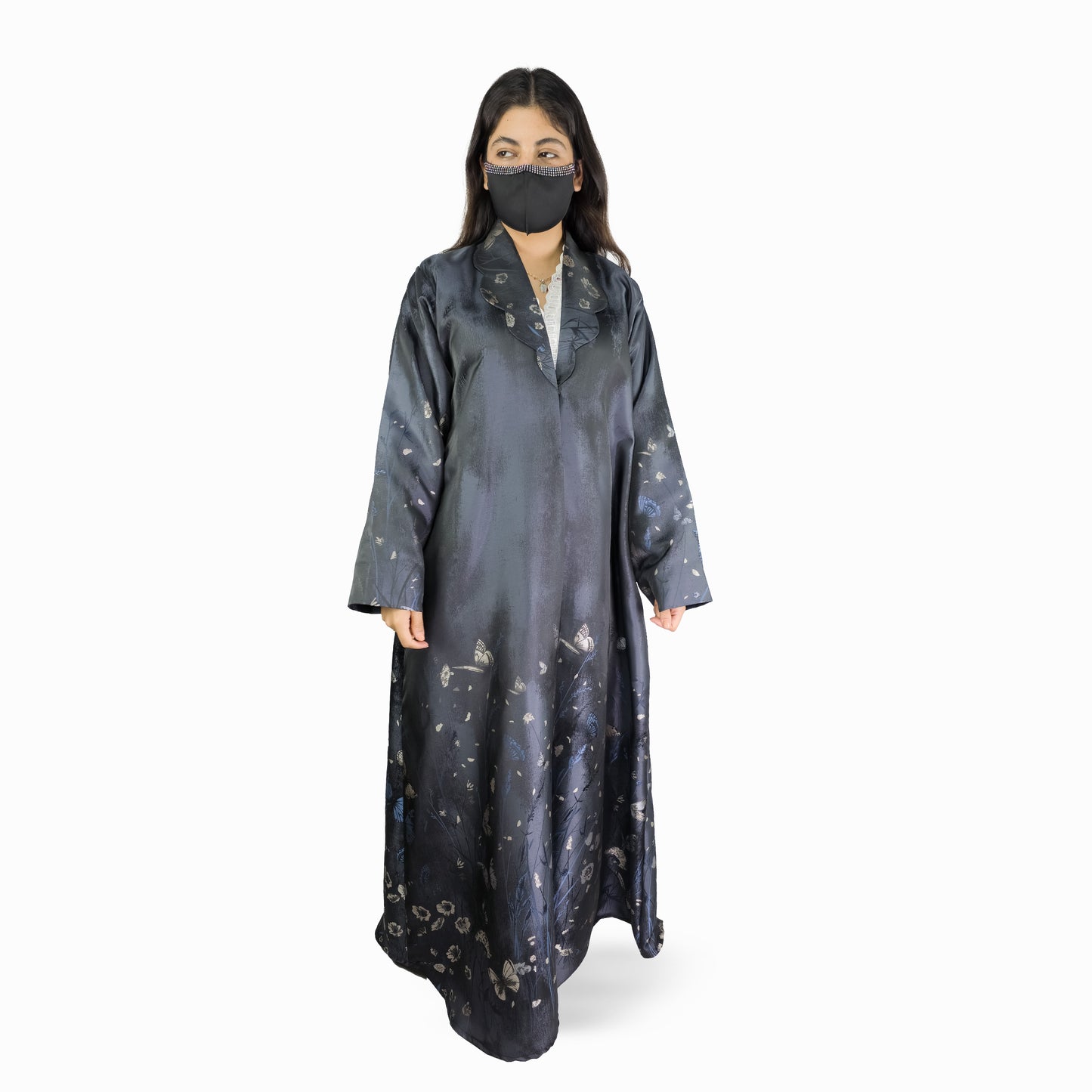 Midnight Butterfly Print Abaya