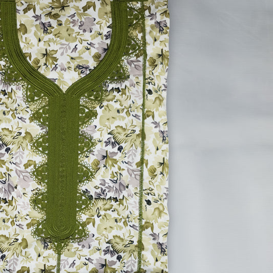 Floral Emirati Mukhawar – Cream & Olive Green