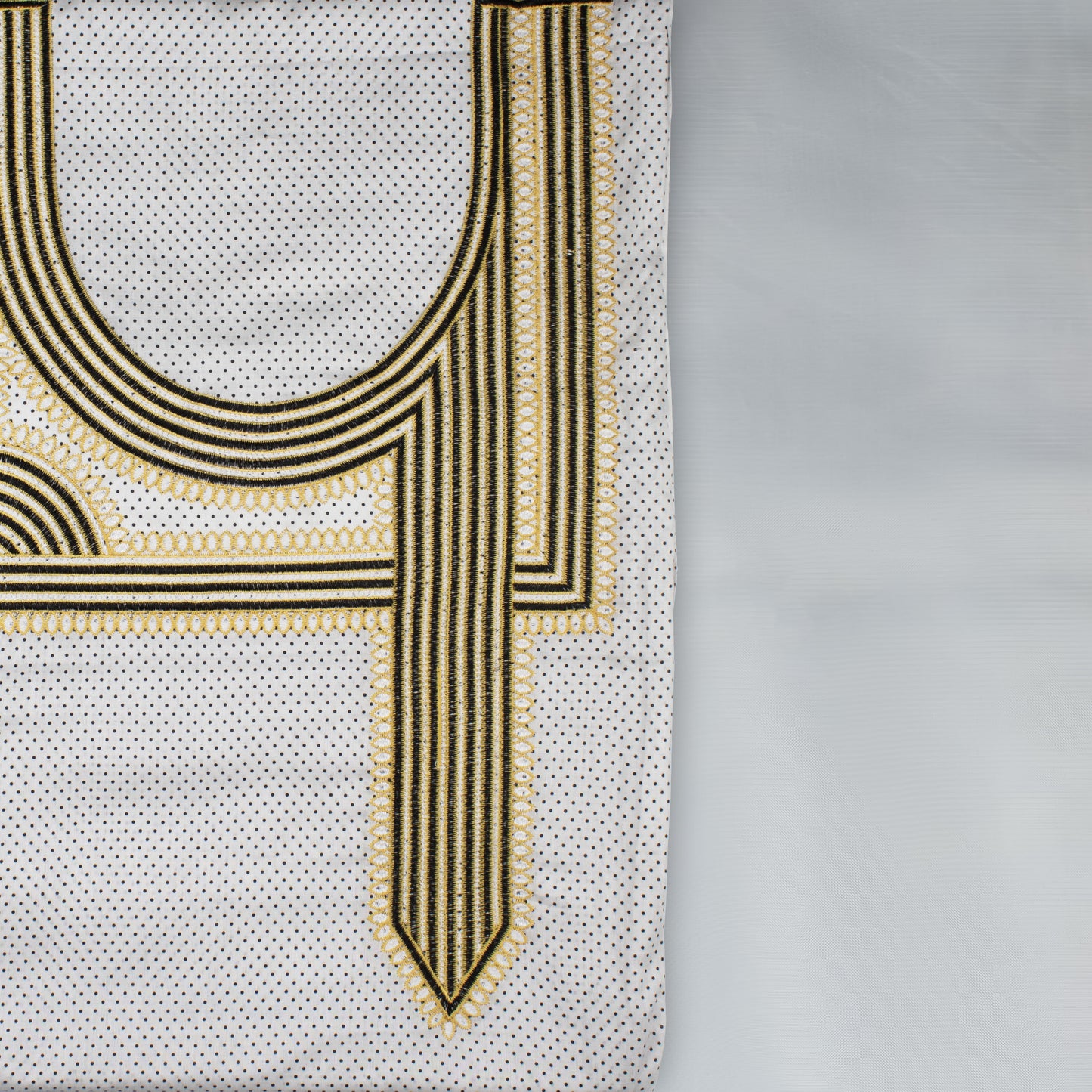 Emirati Mukhawar – White with Black & Gold Embroidery