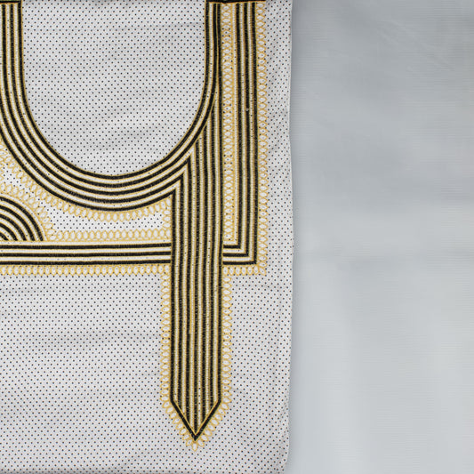 Emirati Mukhawar – White with Black & Gold Embroidery