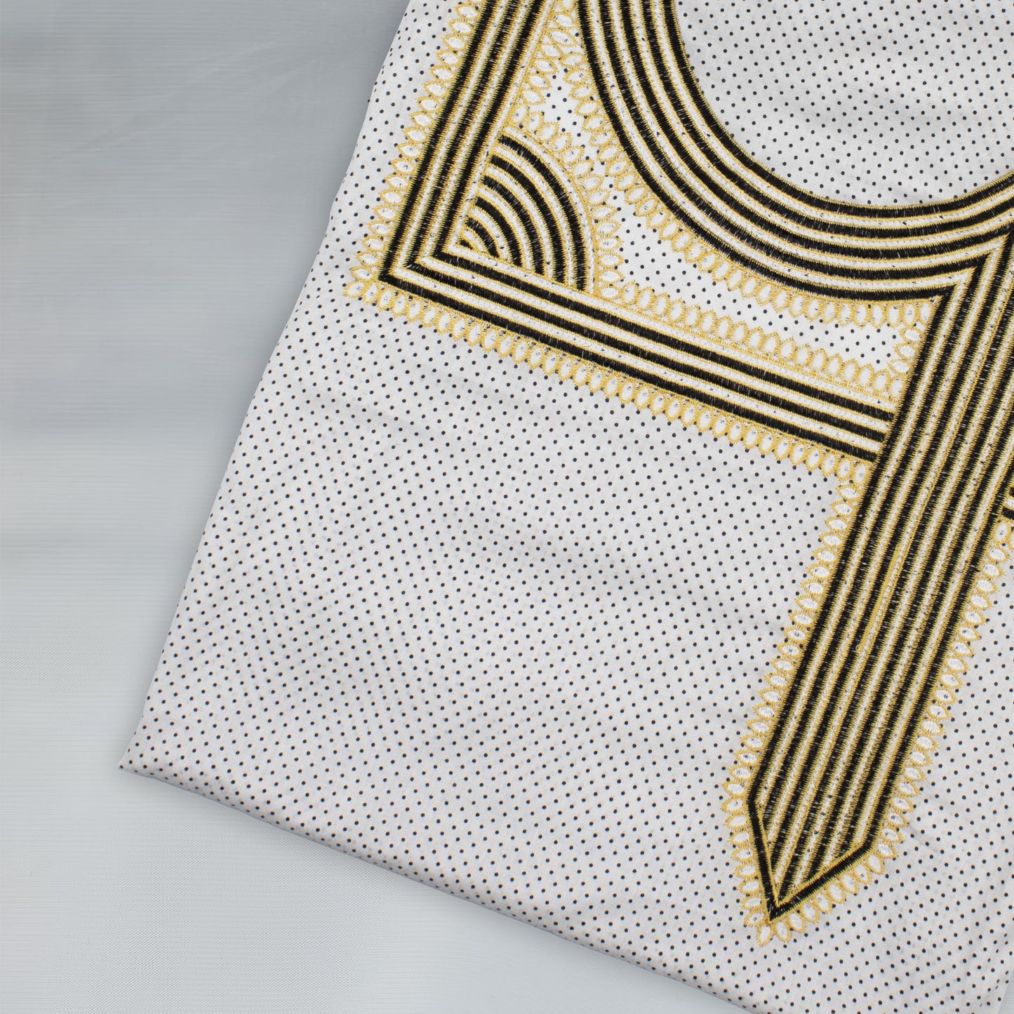 Emirati Mukhawar – White with Black & Gold Embroidery
