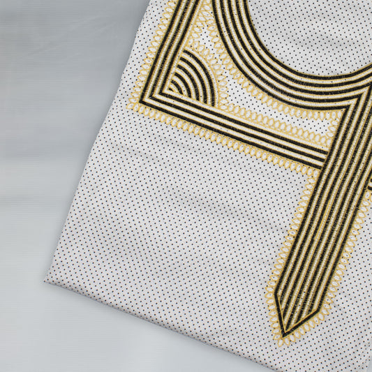 Emirati Mukhawar – White with Black & Gold Embroidery