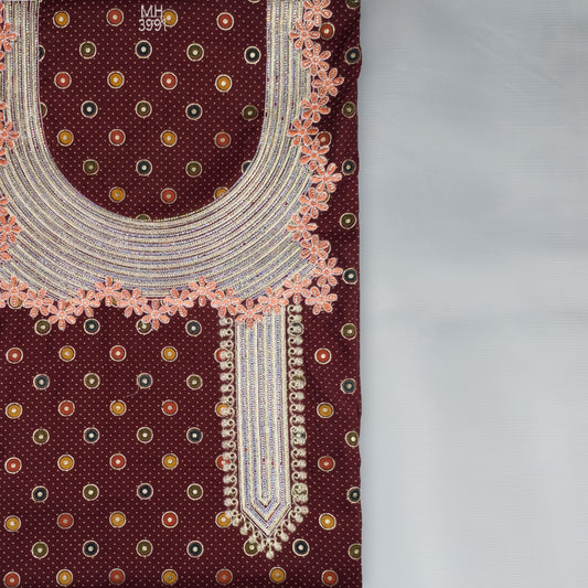Emirati Mukhawar – Red with Multicolor Print & Pink Embroidery