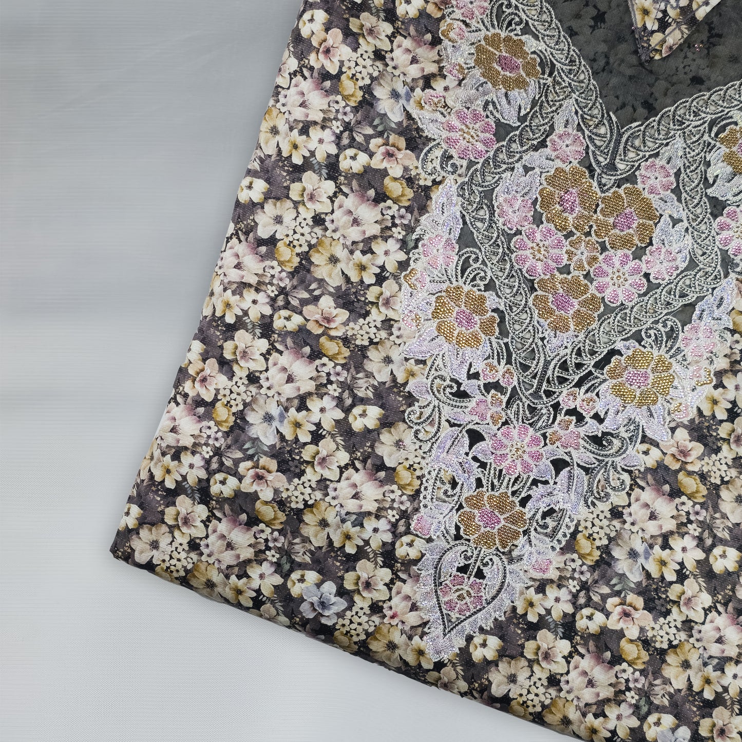 Emirati Mukhawar – Brown Floral with Pink & Gold Embroidery and Crystal