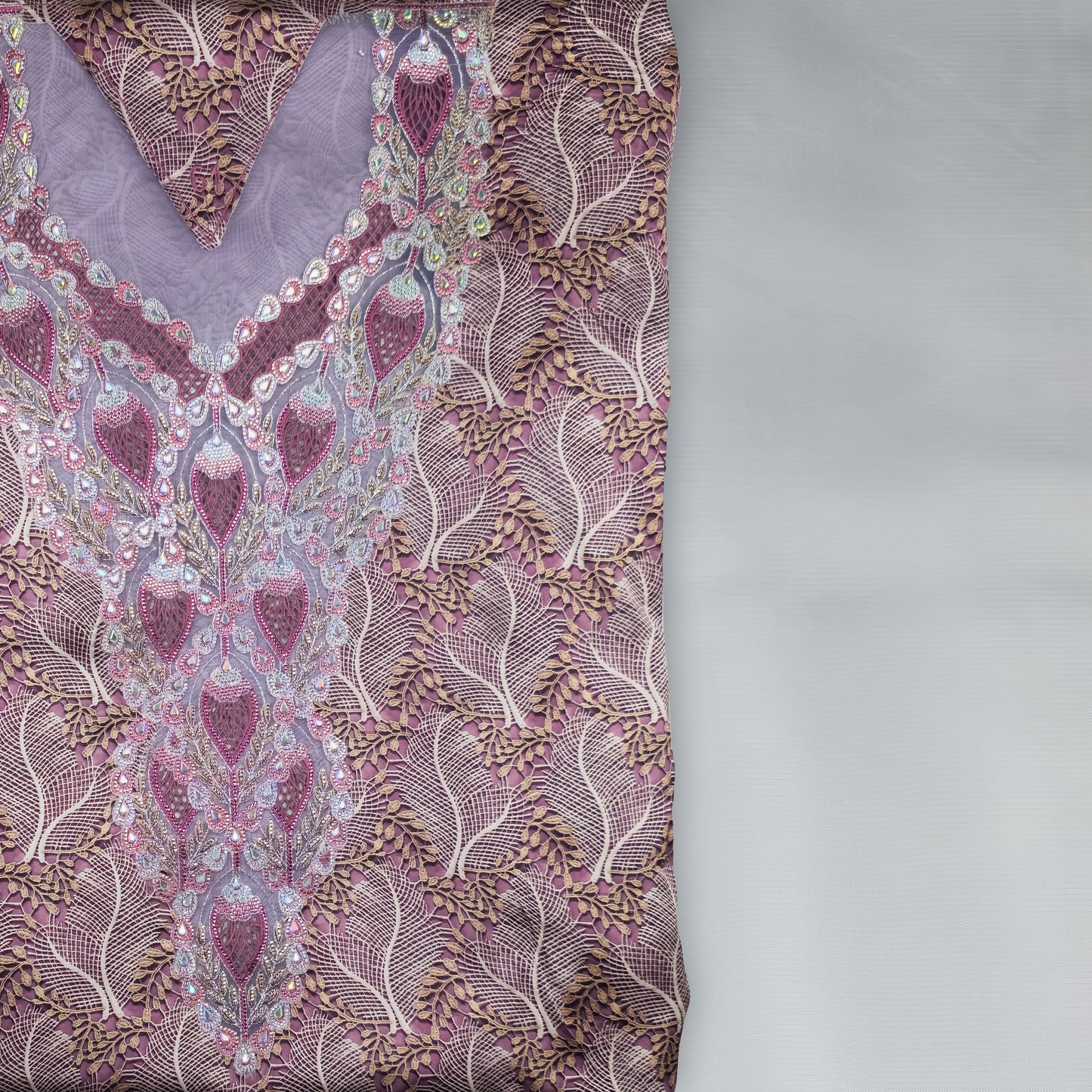 Emirati Mukhawar – Italian Silk Dusty Rose with Pink Embroidery & Stone Work