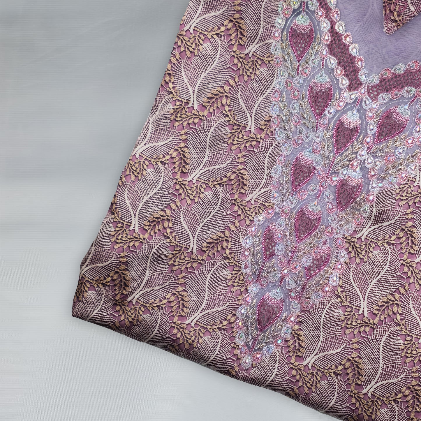 Emirati Mukhawar – Italian Silk Dusty Rose with Pink Embroidery & Stone Work