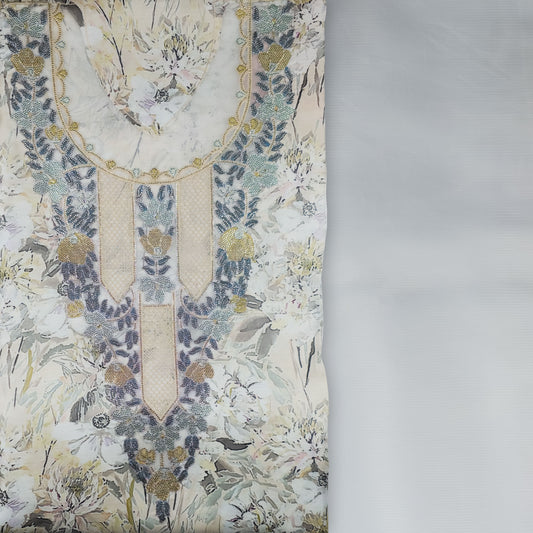Emirati Mukhawar – Soft Cream Floral with Gold, Mint & Stone Embroidery