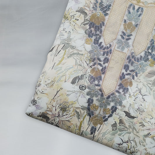 Emirati Mukhawar – Soft Cream Floral with Gold, Mint & Stone Embroidery