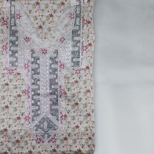 Emirati Mukhawar – Pearl Grey Floral with Silver Embroidery & Stone Work