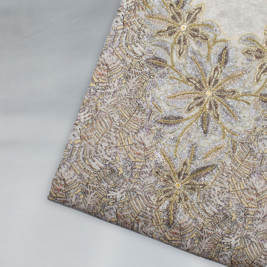 Emirati Mukhawar – Champagne Beige with Gold & Silver Embroidery
