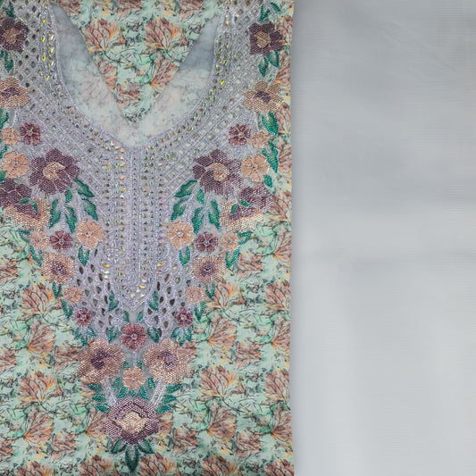 Emirati Mukhawar – Mint Green Floral with Multicolor Embroidery & Stone Work
