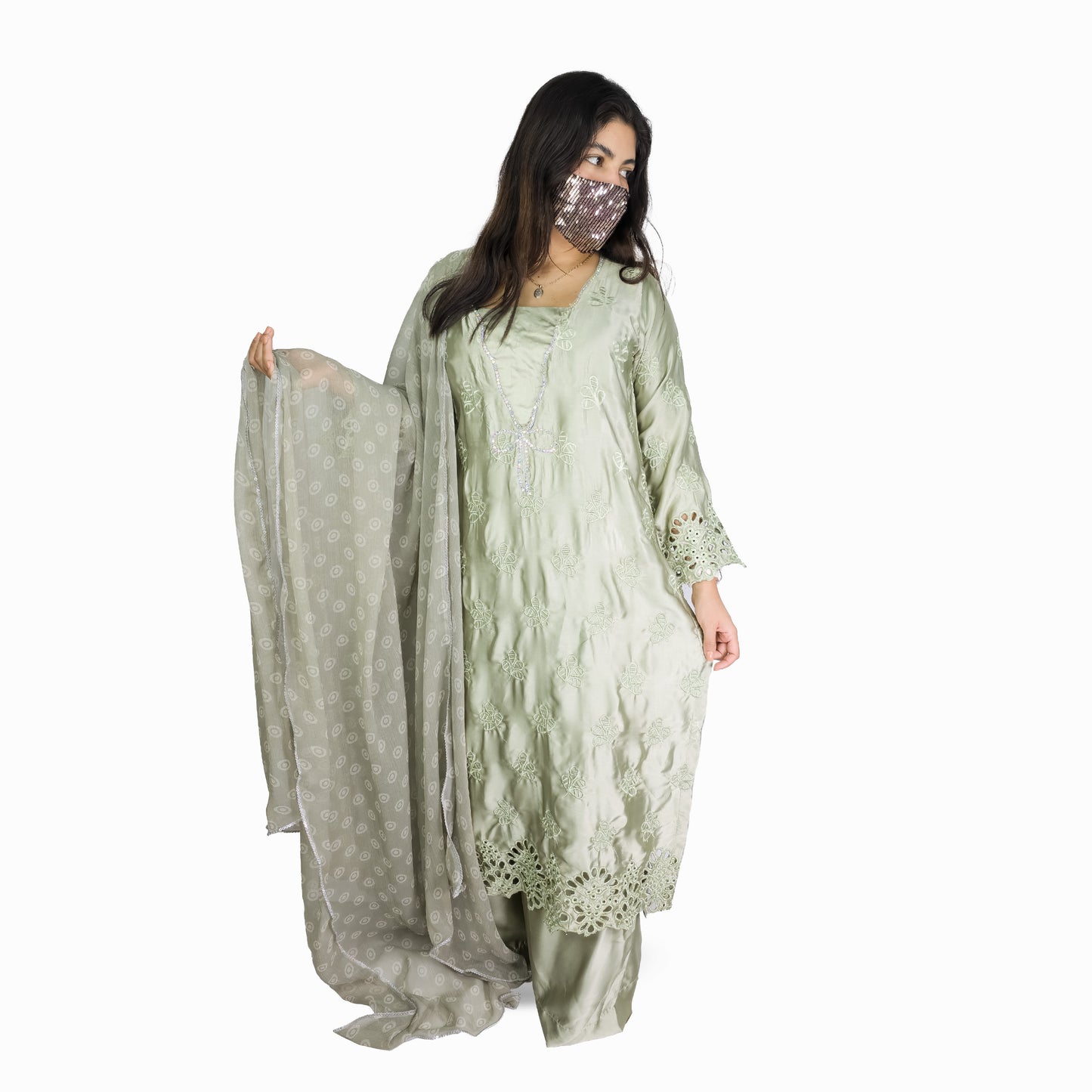 Sage Green Embroidered Pakistani Suit