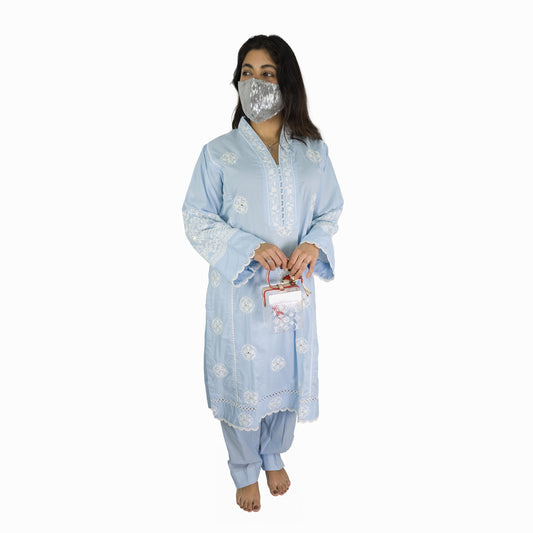 Sky Blue Embroidered Pakistani Suit