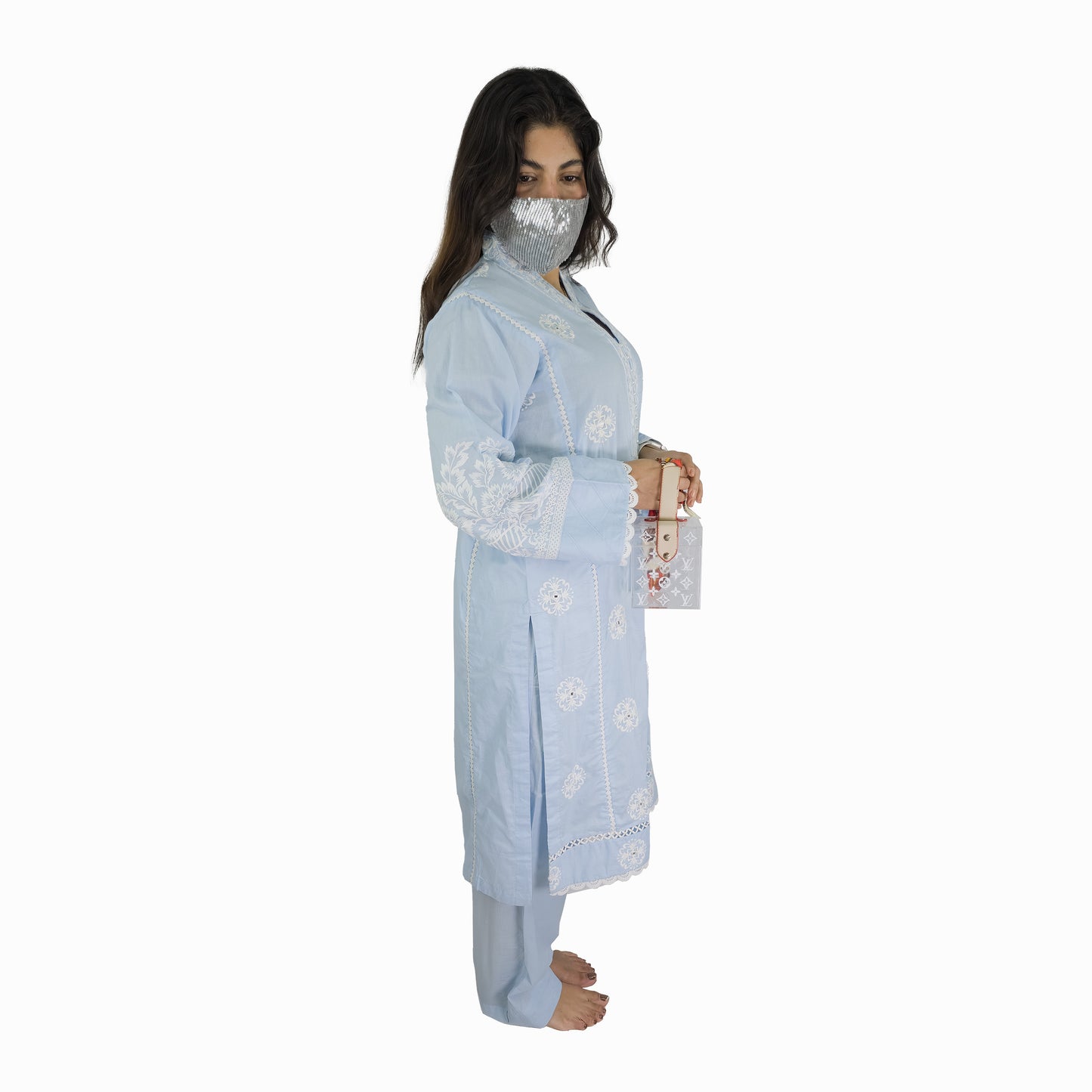Sky Blue Embroidered Pakistani Suit