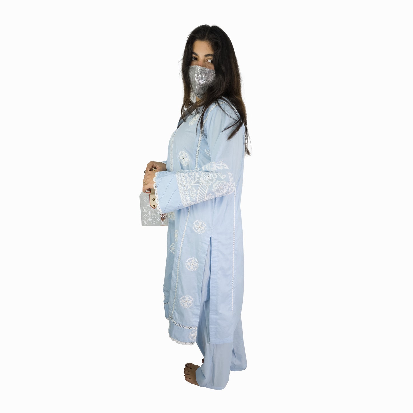 Sky Blue Embroidered Pakistani Suit