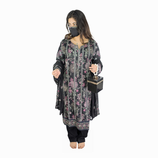 Black Floral Embroidered Pakistani Suit