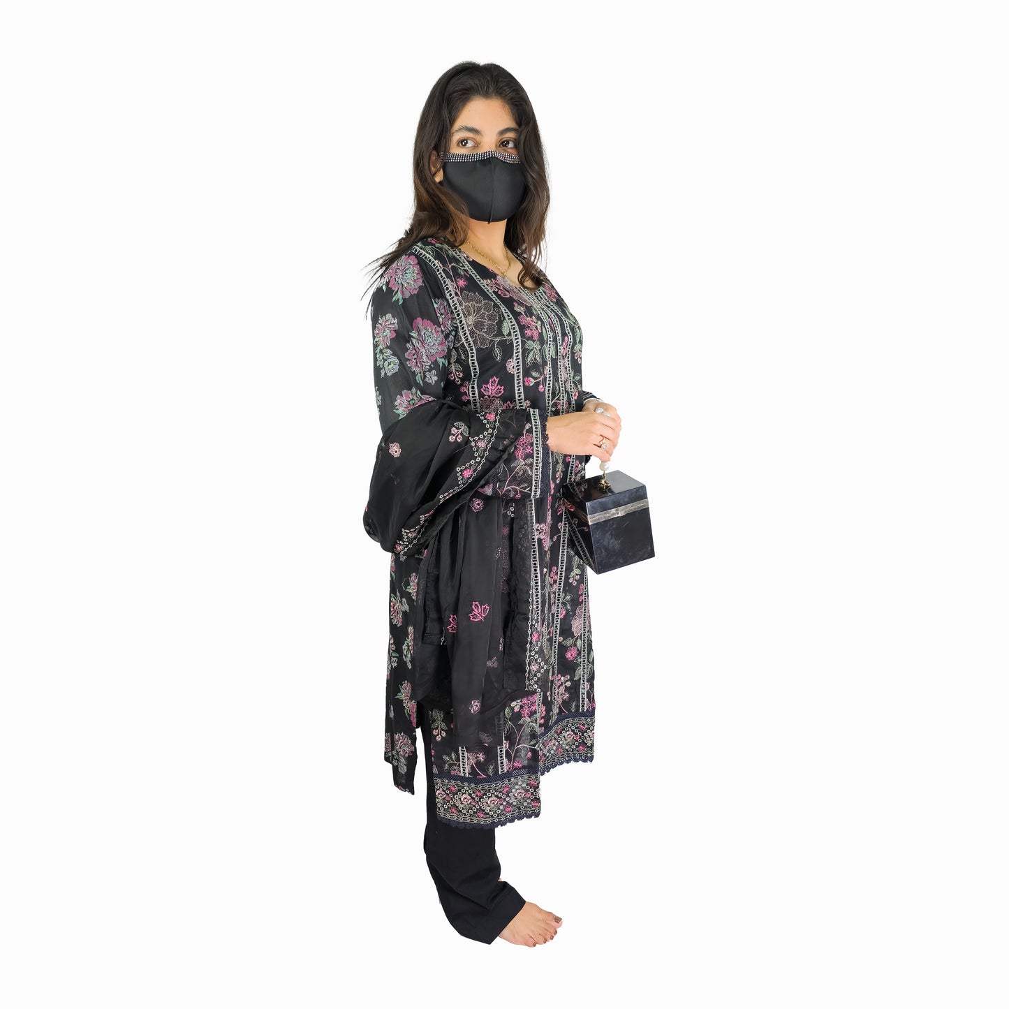 Black Floral Embroidered Pakistani Suit