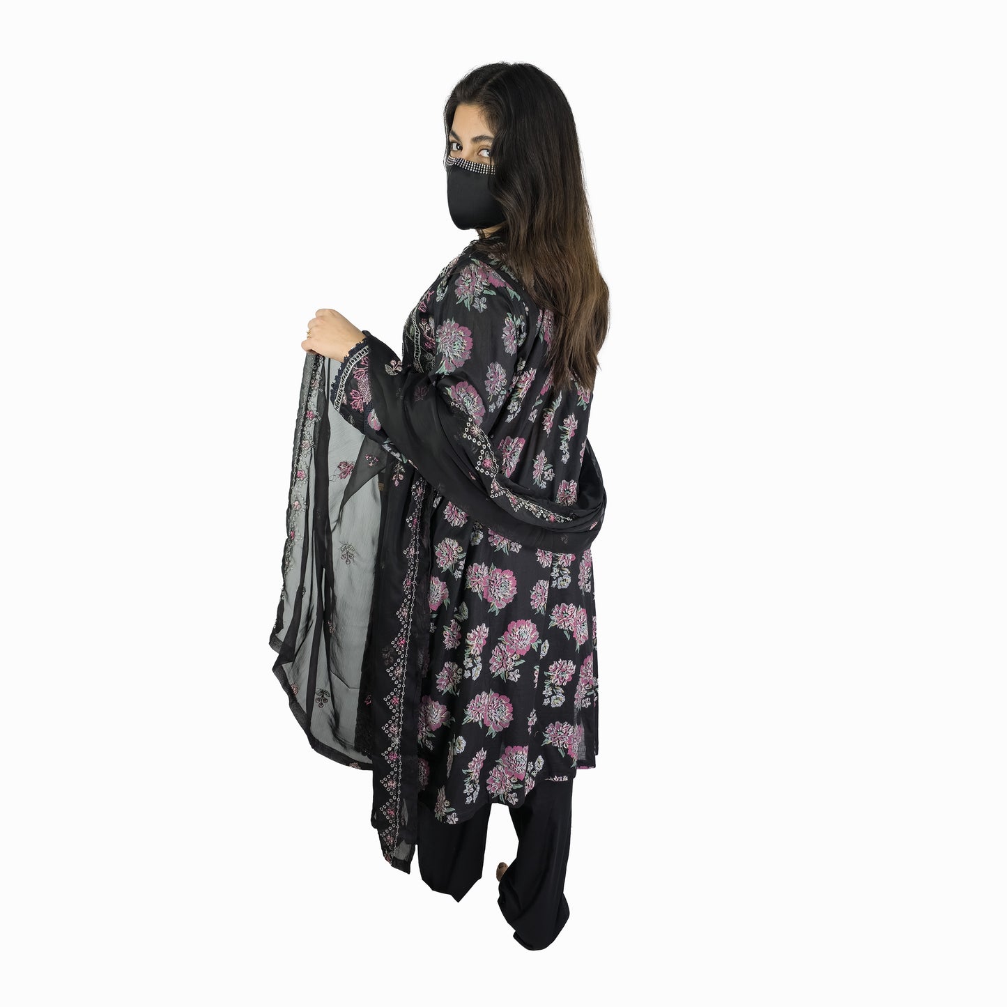 Black Floral Embroidered Pakistani Suit