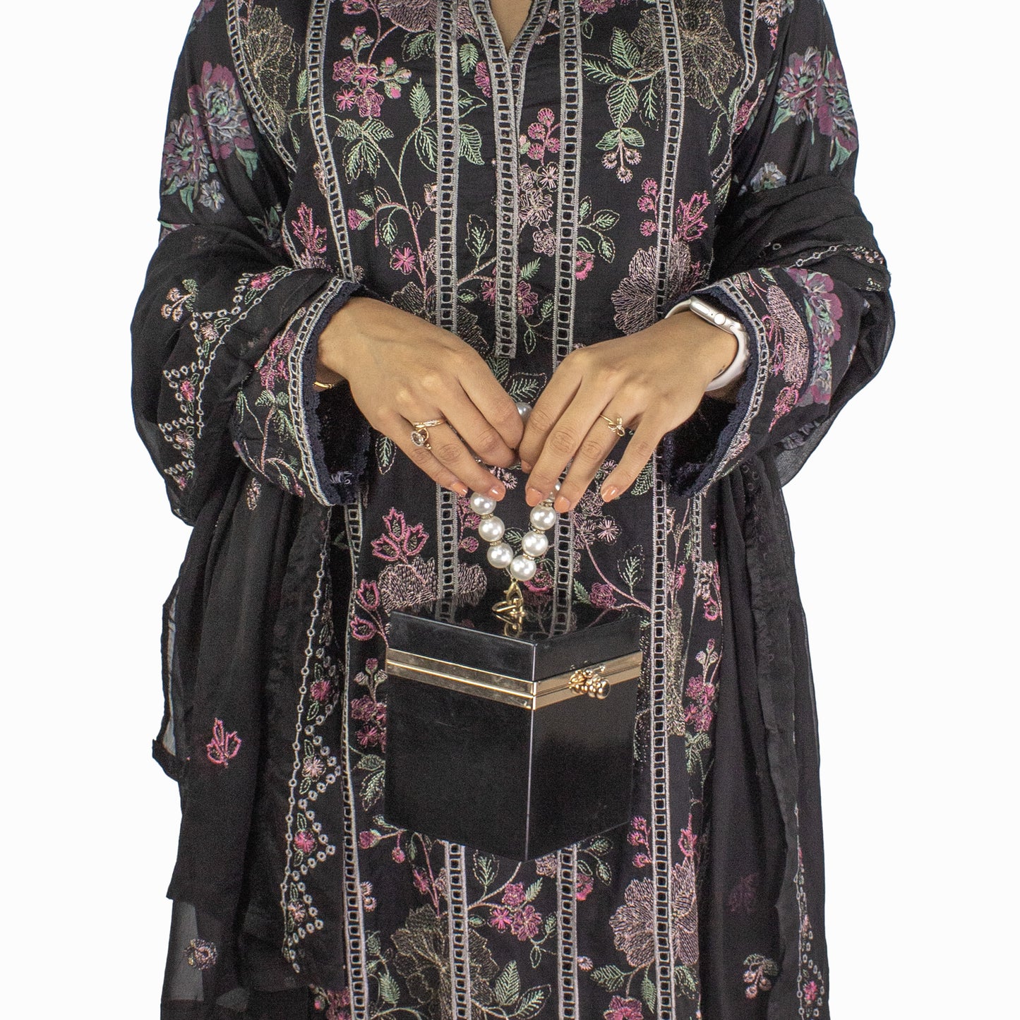 Black Floral Embroidered Pakistani Suit
