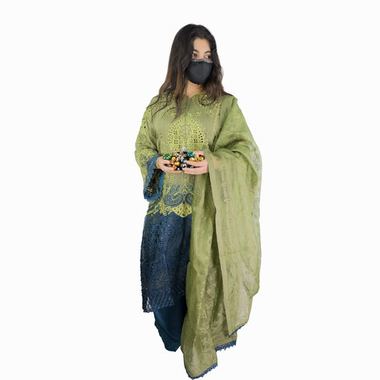 Olive Green Embroidered Pakistani Suit