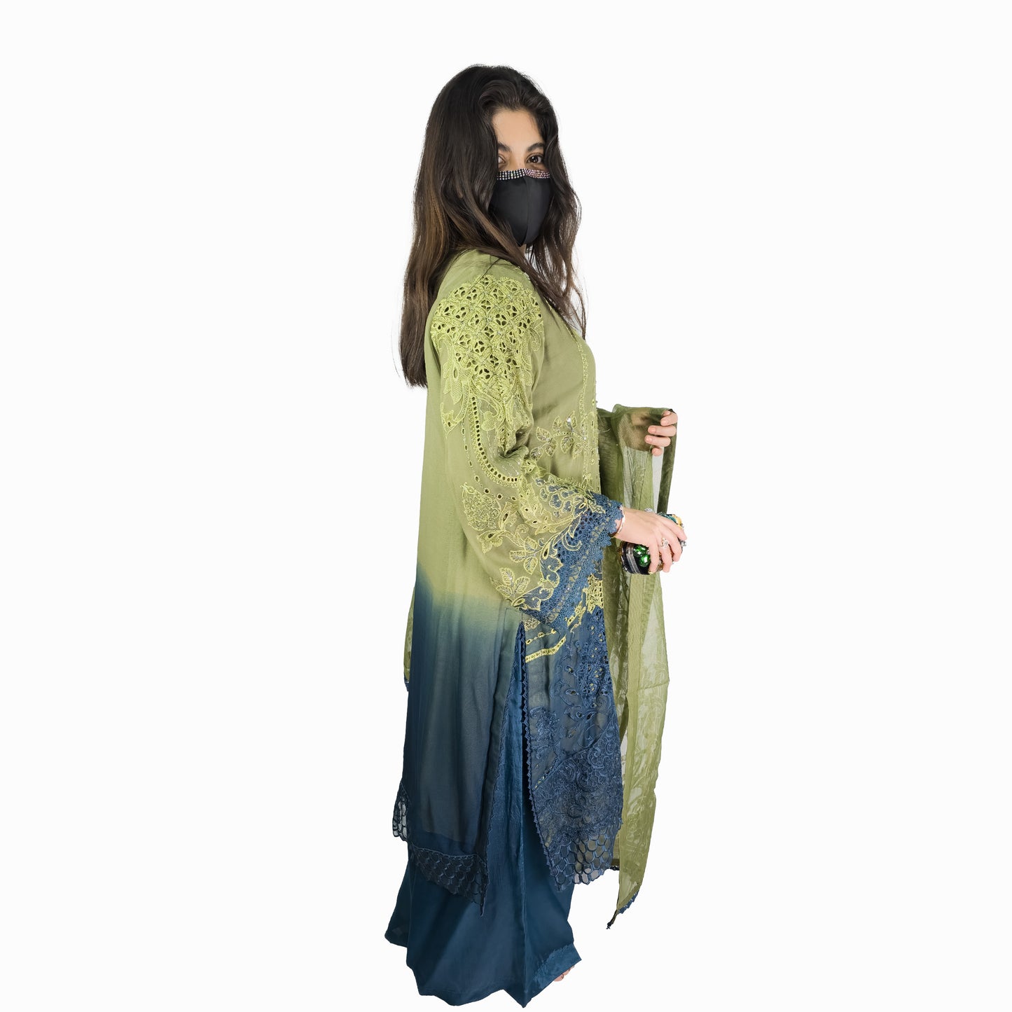 Olive Green Embroidered Pakistani Suit