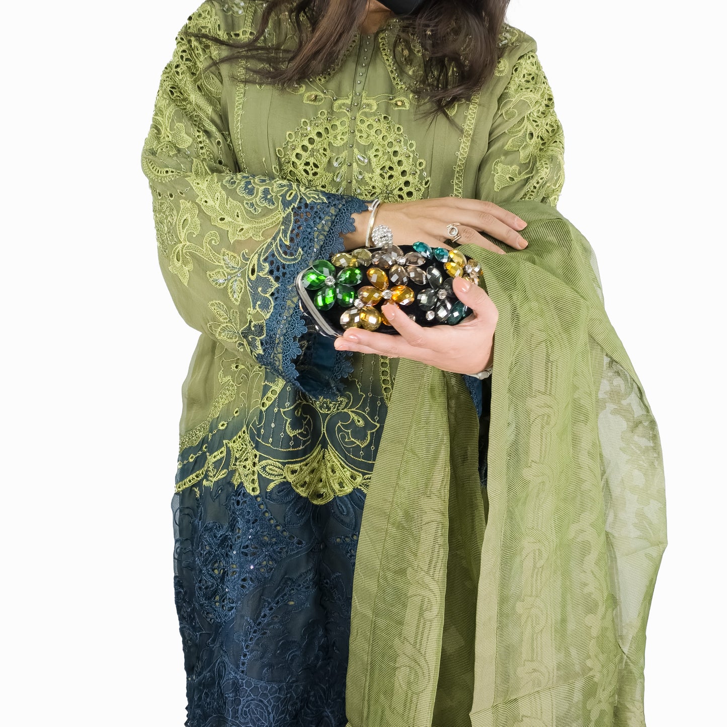 Olive Green Embroidered Pakistani Suit