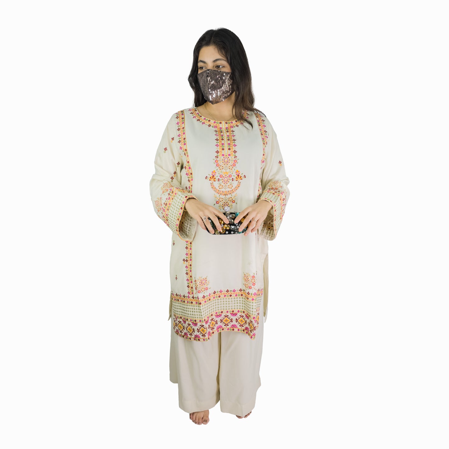 Ivory Cream Multicolor Embroidered Pakistani Suit