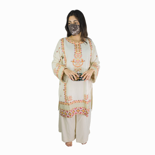 Ivory Cream Multicolor Embroidered Pakistani Suit
