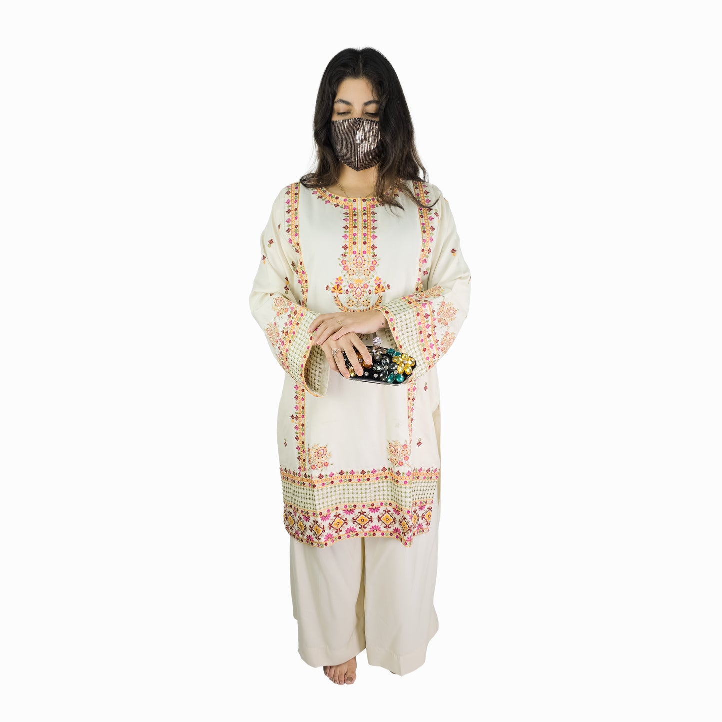 Ivory Cream Multicolor Embroidered Pakistani Suit
