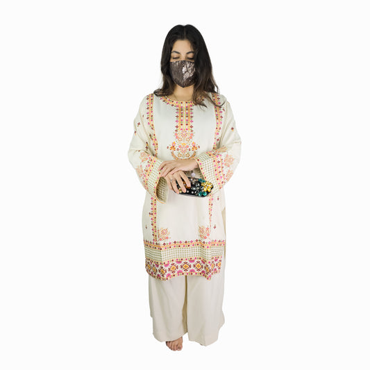 Ivory Cream Multicolor Embroidered Pakistani Suit