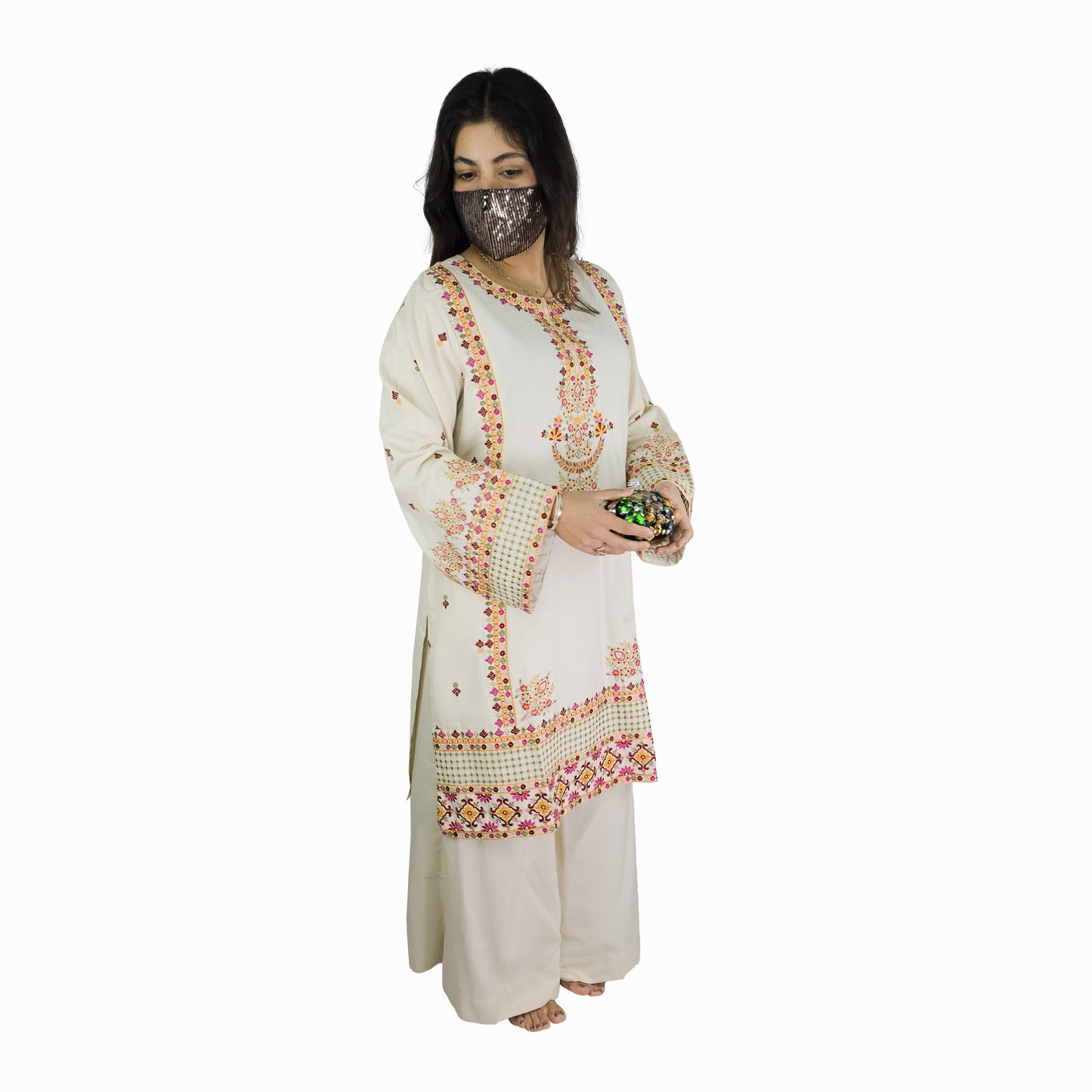 Ivory Cream Multicolor Embroidered Pakistani Suit
