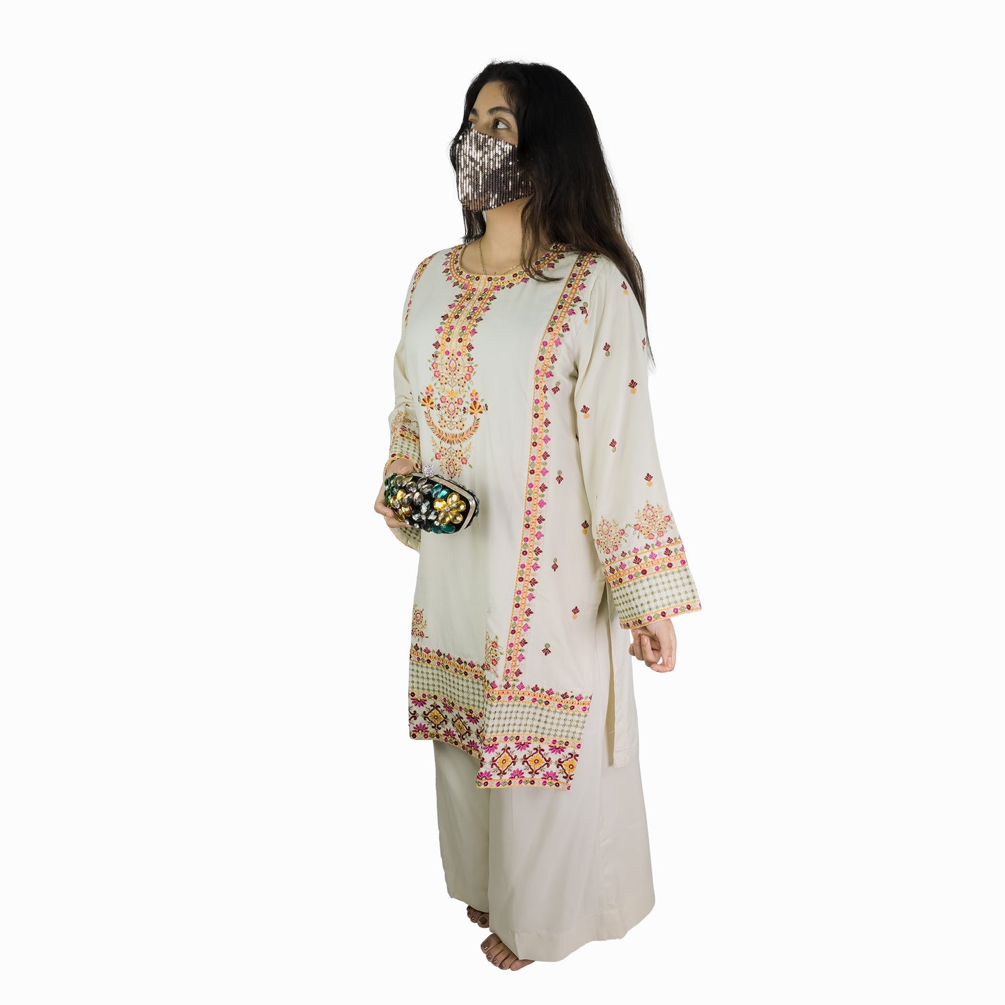 Ivory Cream Multicolor Embroidered Pakistani Suit