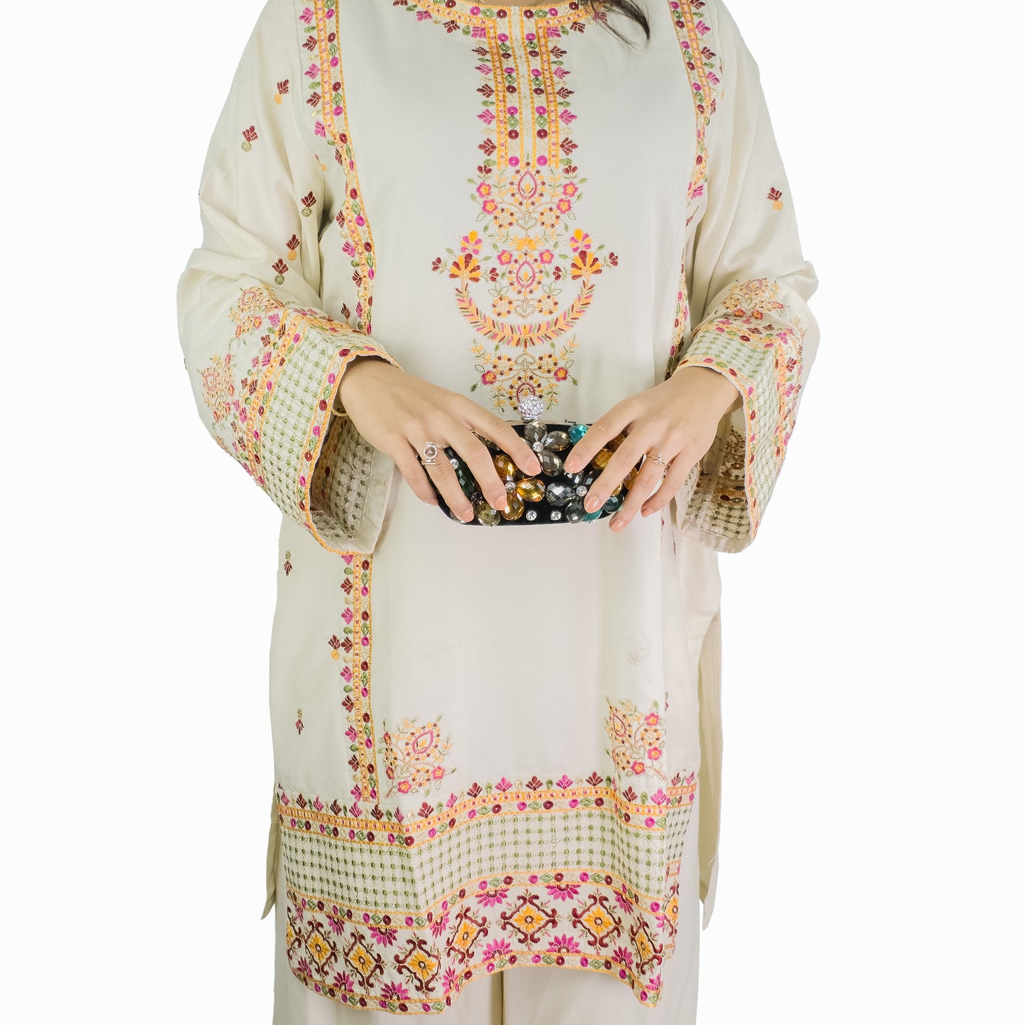 Ivory Cream Multicolor Embroidered Pakistani Suit